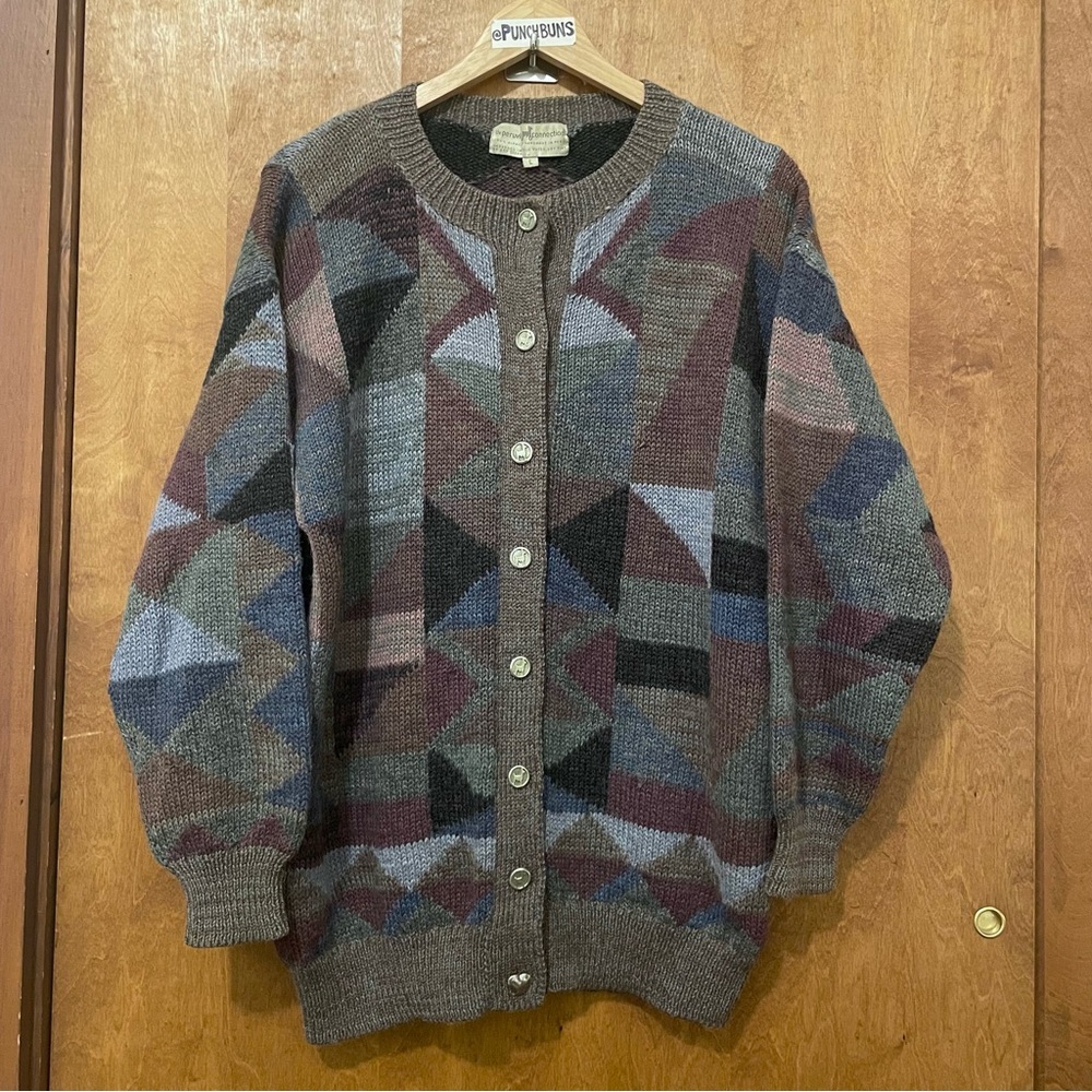 Vintage Peruvian Connection Geometric Sweater Alpaca Handmade Cardigan L